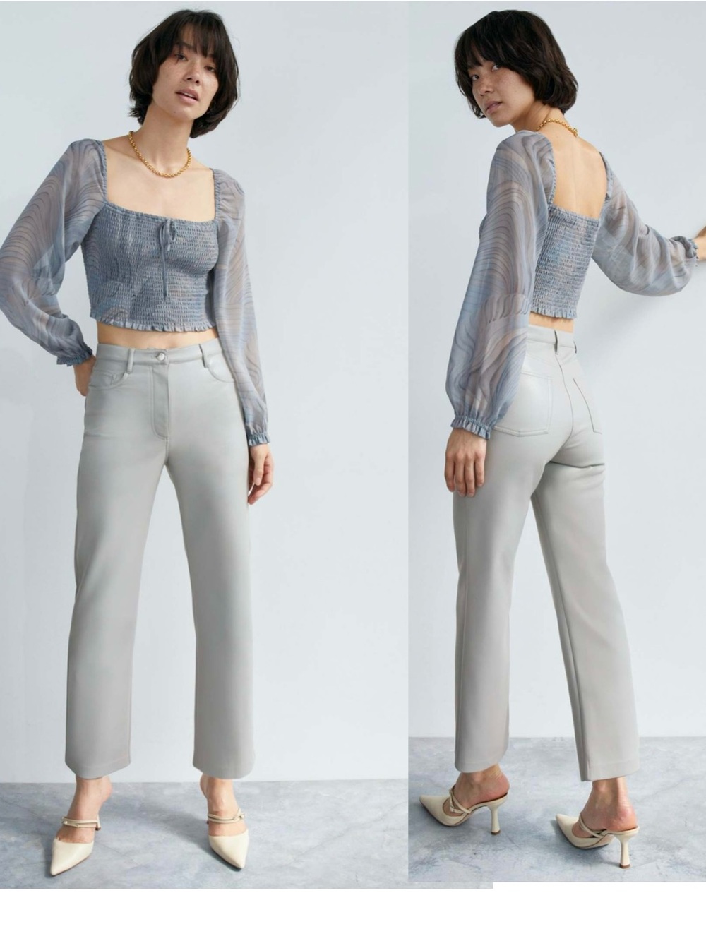 Wilfred Faux Leather cropped ankle Pants Light Blue Grey Size 8